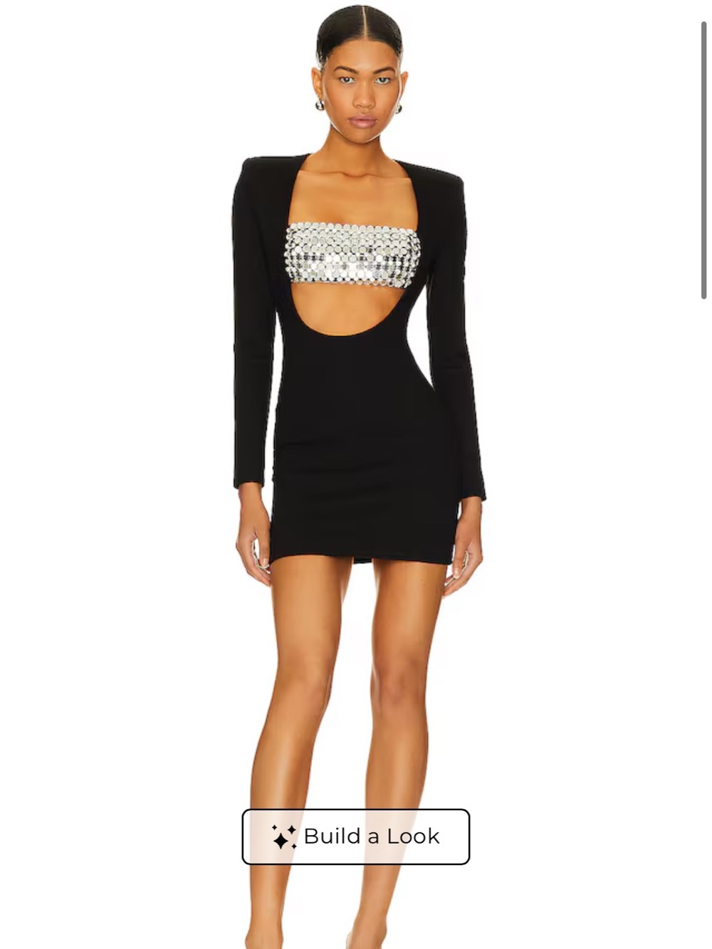 Black Long-Sleeve Cutout Mini Dress with Silver Sequin Bandeau